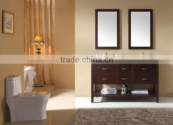 Solid wood Bathroom cabinet Double sinks Floor Vanity Wood Ceramic Wash Basin No.3201C