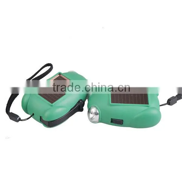 LED Solar Power Hand Cranking Plastic Kids Mini Flashlight