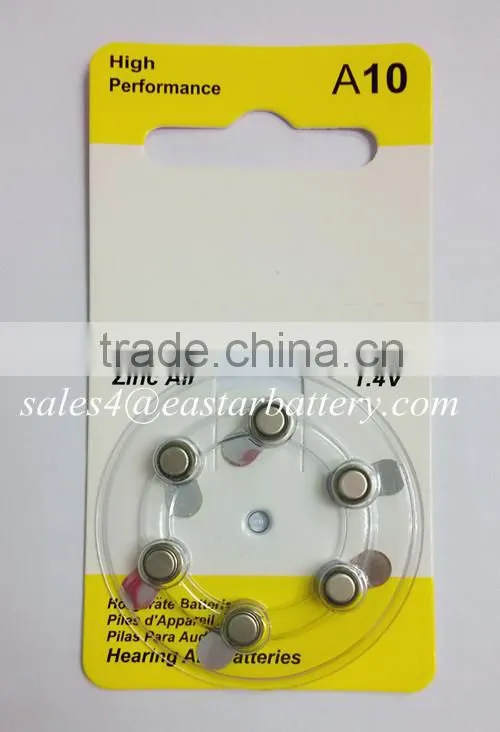 zinc air battery 1.4V hearing aid battery A10,A312,A13,A675