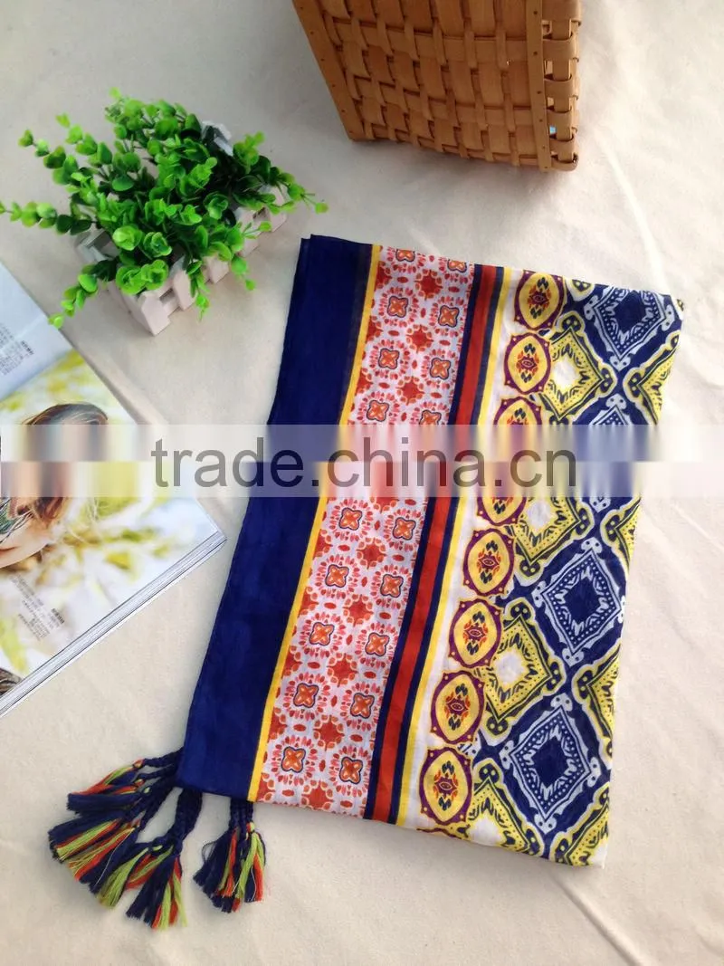 Summer Ladies Lace Tassel Sheer Metallic Women Girls Burnt Out Floral Print Triangle Bandage Lace Scarf