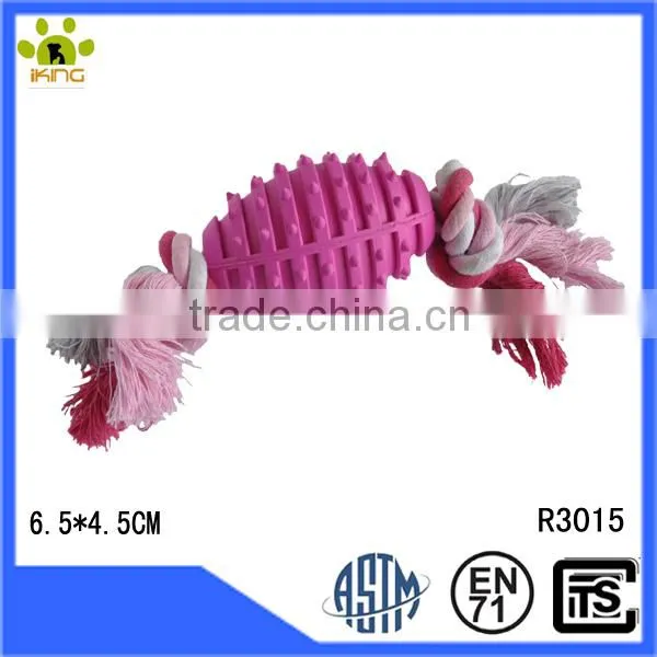 Cotton rope pet toy with rubber scratcher