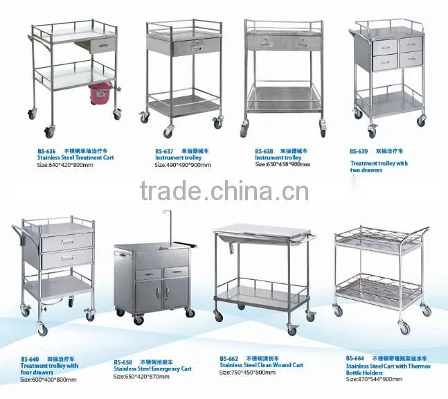 3-shelf steel-plastic hospital cart dining room trolley with castor