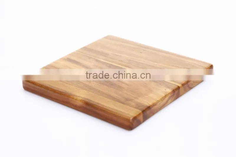 4-well square sturdy acacia wood coaster for bottle & wine