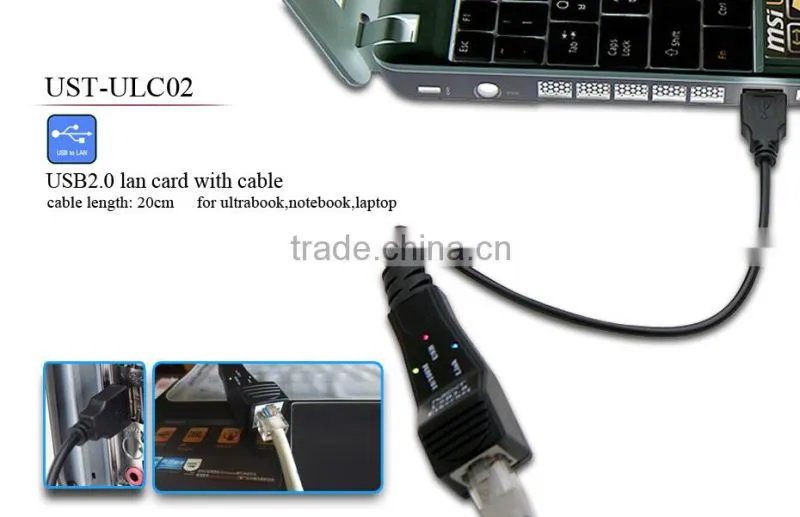 blak High Speed 480Mbps USB2.0 Lan Card with cable,with led light