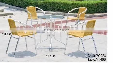 outdoor handmade rattan leisure aluminum coffee table chairs set YC028 YT40B