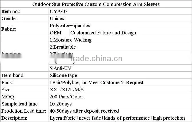 Outdoor Sun Protective Custom Compression Arm Sleeves