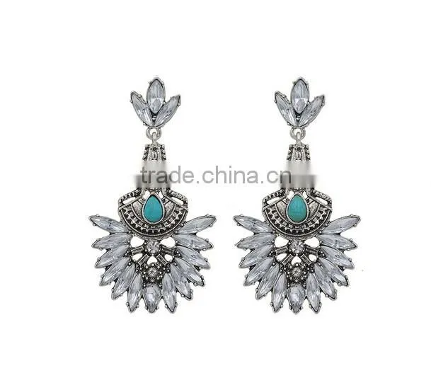 wholesale Good Quality Vintage Crystal Turquoise Tassels Dangle Earrings For Women
