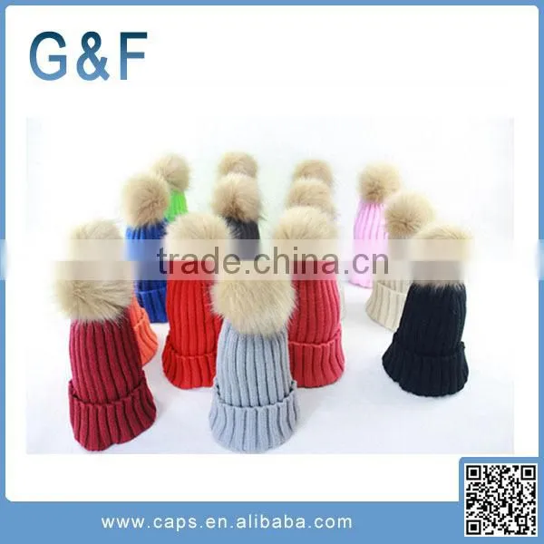100% Acrylic Winter Knitted Hats With Pompoms