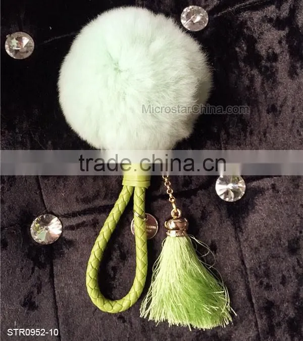 8cm Real Rex Rabbit Fur Ball PomPom Tassel Keychain Decorative Handbag Rings