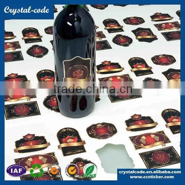 High quality fast delivery hot gold stamping CMYK or pantone color Anti-UV self adhesive wine label with competive price