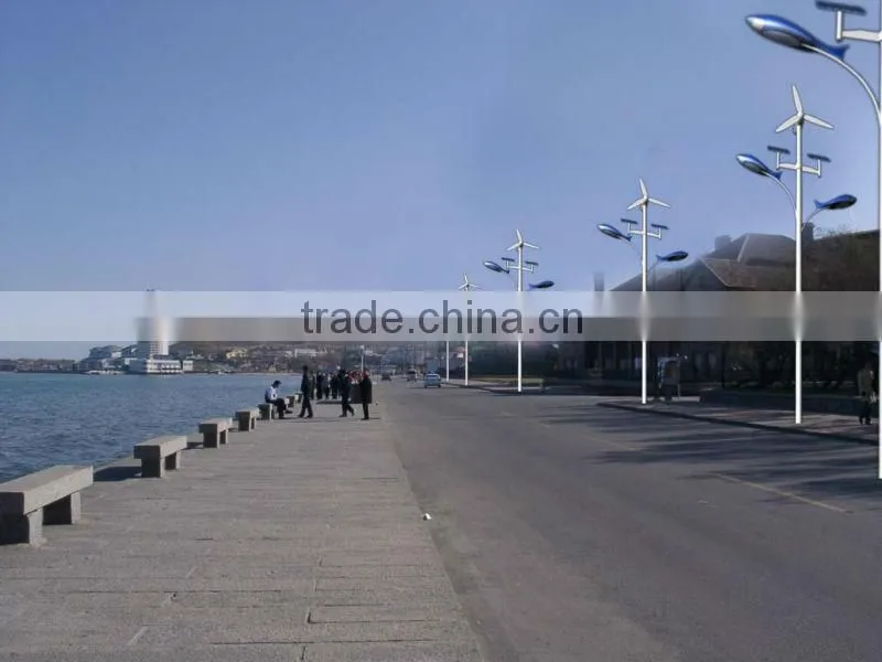 300w wind trubine & 100w solar panel power led street light hybrid system