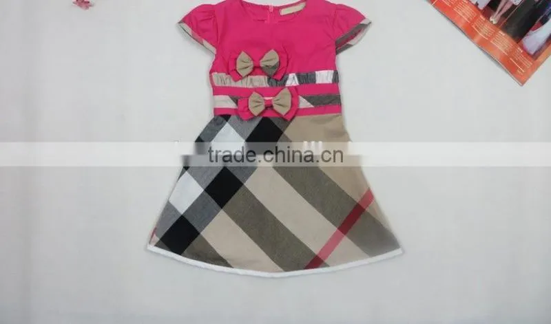 2016 summer Baby Girls grid dresswith short sleeves