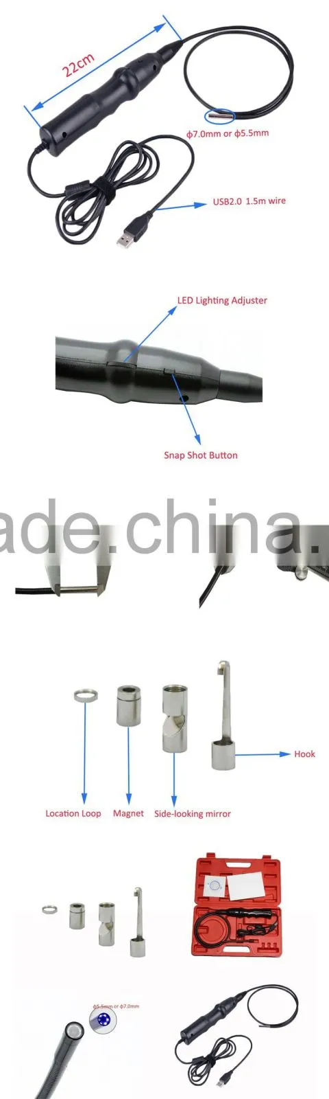 Factory supply waterproof 5.5mm micro usb otg smartphone borescope endoscope inspection camera