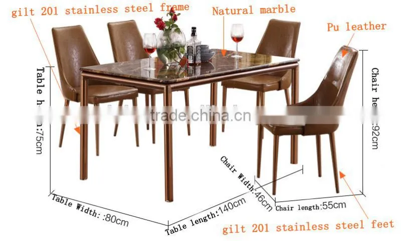 Modern natural coffee color marble korean dining table stainless steel legs