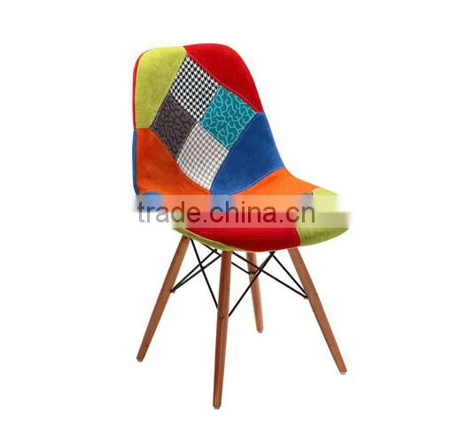 2015 Simple Fabric Patchwork Leisure Side Chair WoodLeg Eiffel Base