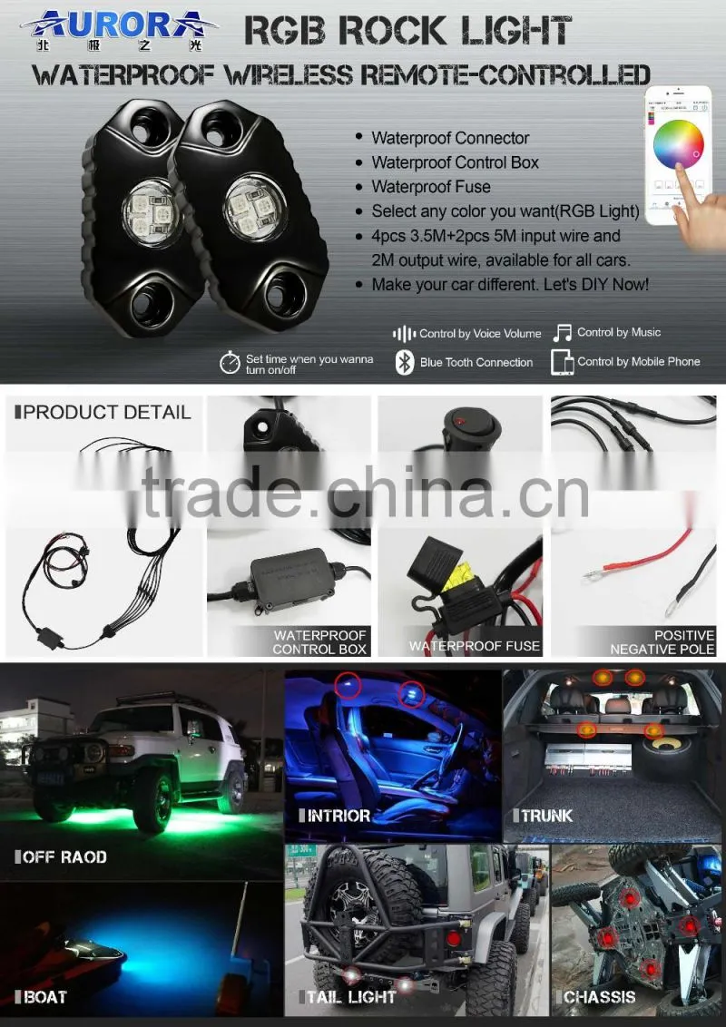 Aurora upgraded waterproof RGB rock light for offroad vehicles