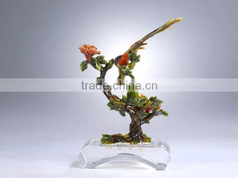 RORO Richness and Auspicy peony enamel crystal glass decorative article for home decoration/gift