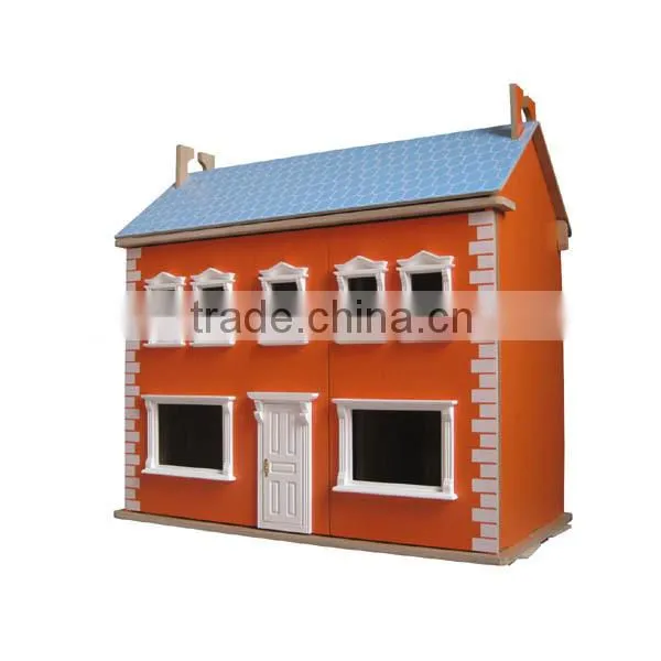 pink hot sale two storied wooden dollhouse toys