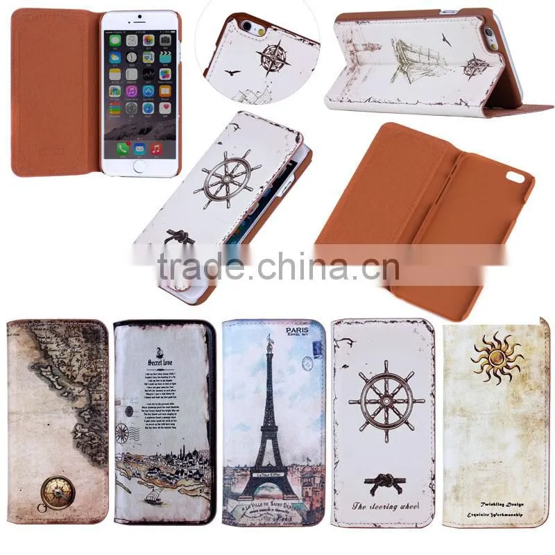 custom stylish leather case for apple iphone 6 classical wallet stand case