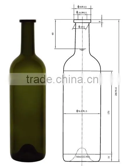 Glasslucky 2014 hot sale dark green 750ml bordeaux wine bottles
