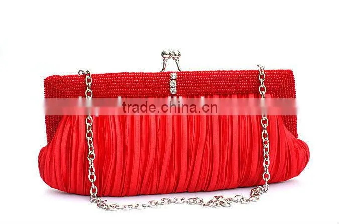 High Quality ladies evening party bag plicated satin clutch evening bags