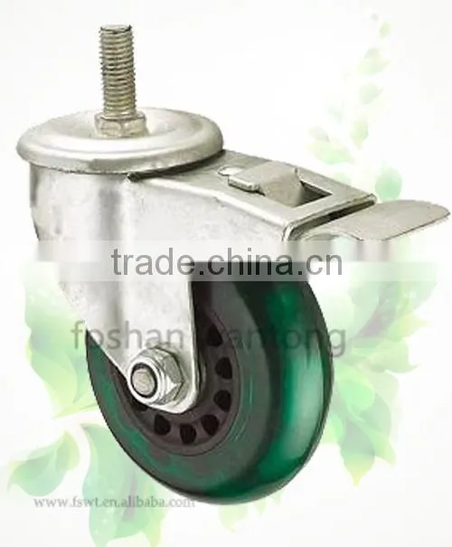 Small PVC Wheel Threaded Stem Swivel Hardware Casters With Brake