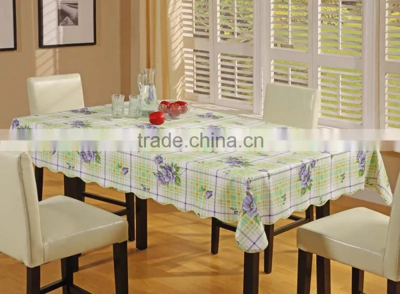 2015 Newest printed floral design pvc petal table cloth with lace/waved/straight edge