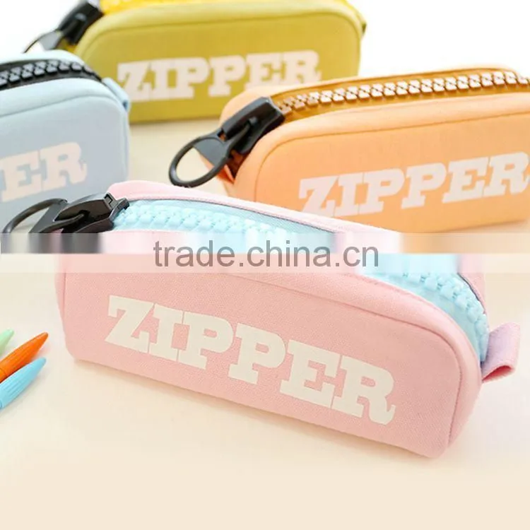 custom school canvas pencil case with big zipper for students