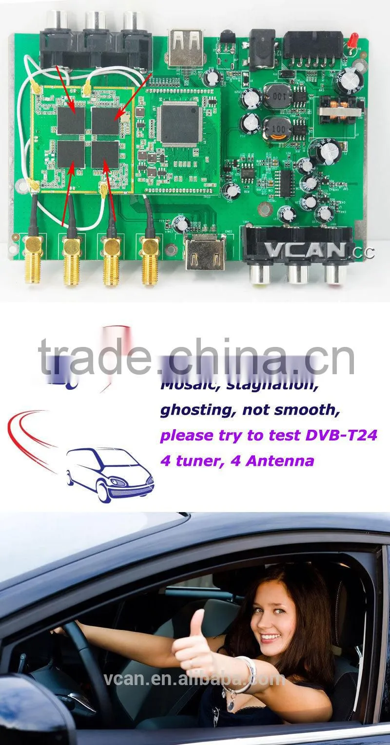 DVB-T24 hd Car DVB-T2 MPEG4 digital Set top box 4 Tuner 4 Antenna USB High Speed
