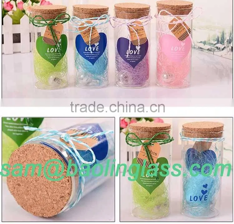 Glass bottle container with Natural T-Corks Wood Tops