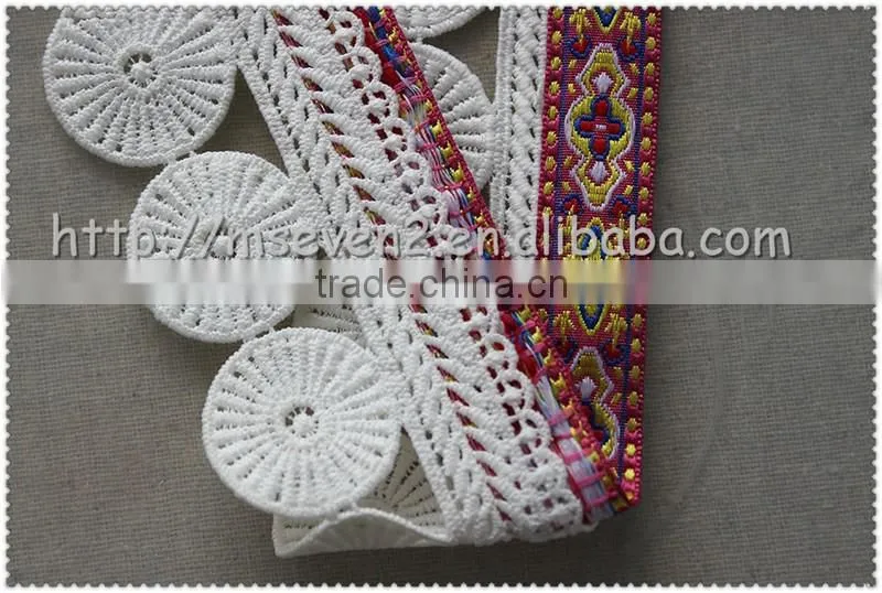 Hot selling fringed polyester jacquard tape, Jacquard tape trim with round tassel for garment