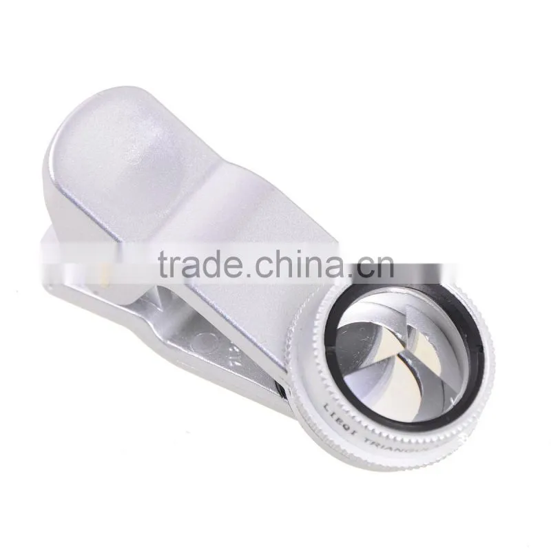 Newest Triangular Prism Lens with Clip for Mobile Phone Camera Tablet PC Silver and Black