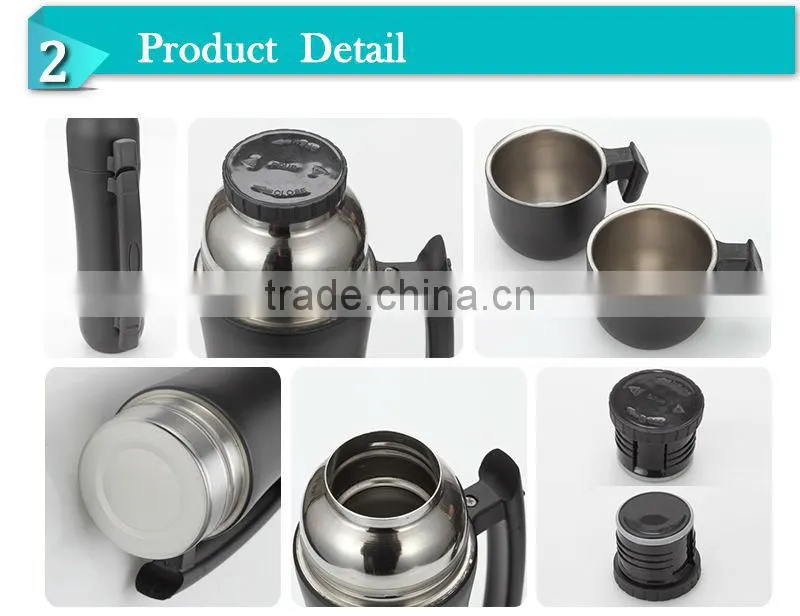 Double wall s/s black vacuum flask with two cups.sport flask,travel flask