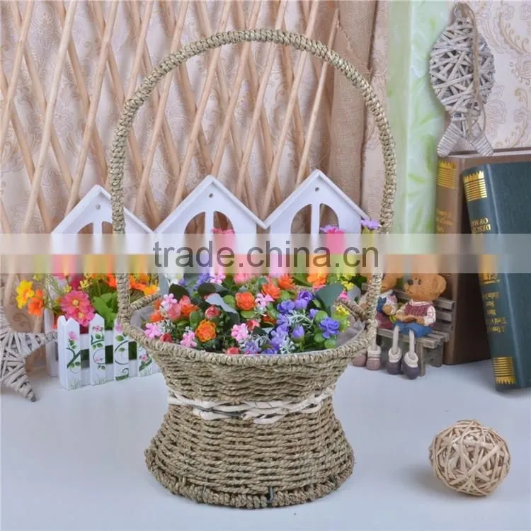 Wholesale planter with plastic liner seagrass handmade flower girl basket