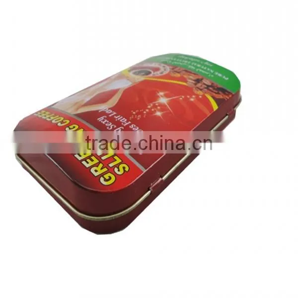 rectangular small metal hinged lid tin box