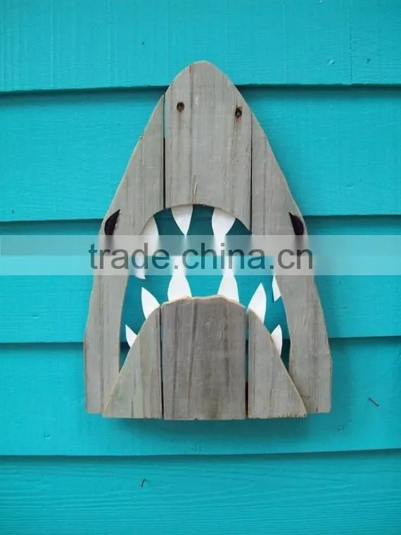 rustic wooden shark wall art