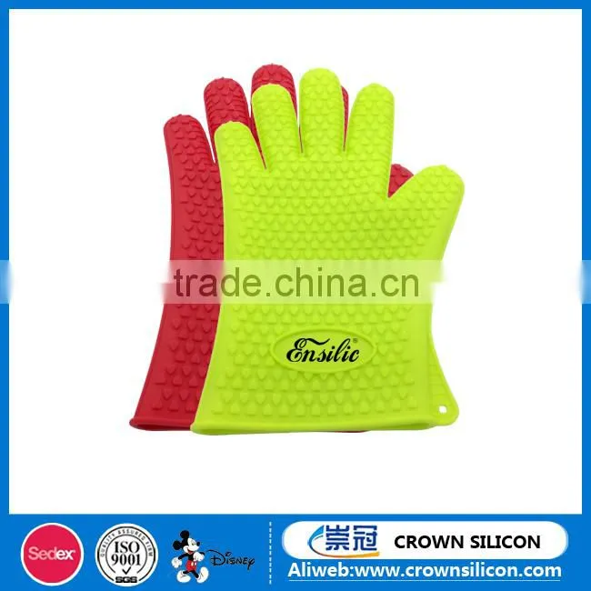 Low MOQ silicone heat resistant gloves/silicone oven mitts for oven cooking/silicone bbq baking gloves