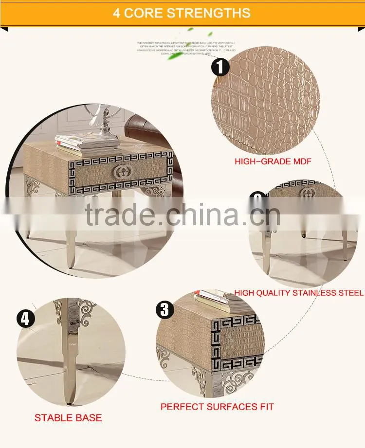 D379 Hot Sale Stainless Steel Leather Wooden Side Table