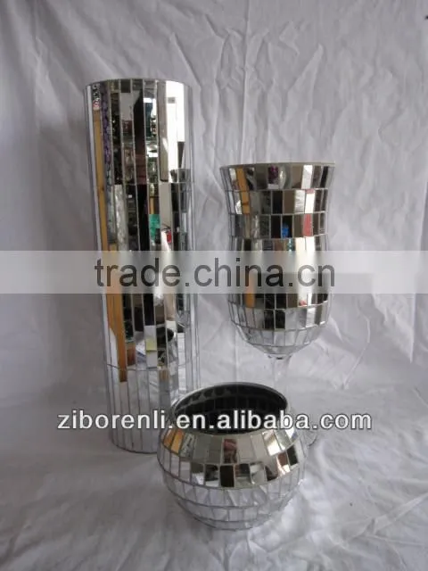 Elegant Mosaic Mirrored Gift Items Antique Art Cheap Silver Colored Glass Vases