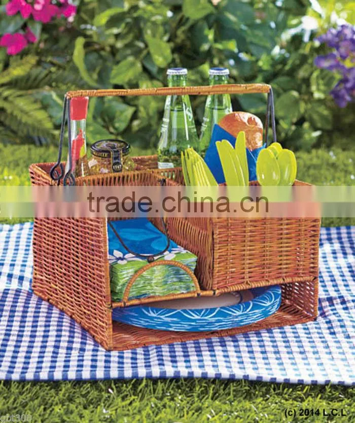 Picnic Caddy Organizer Outdoor Utensil Plate Condiment Holder Portable Basket