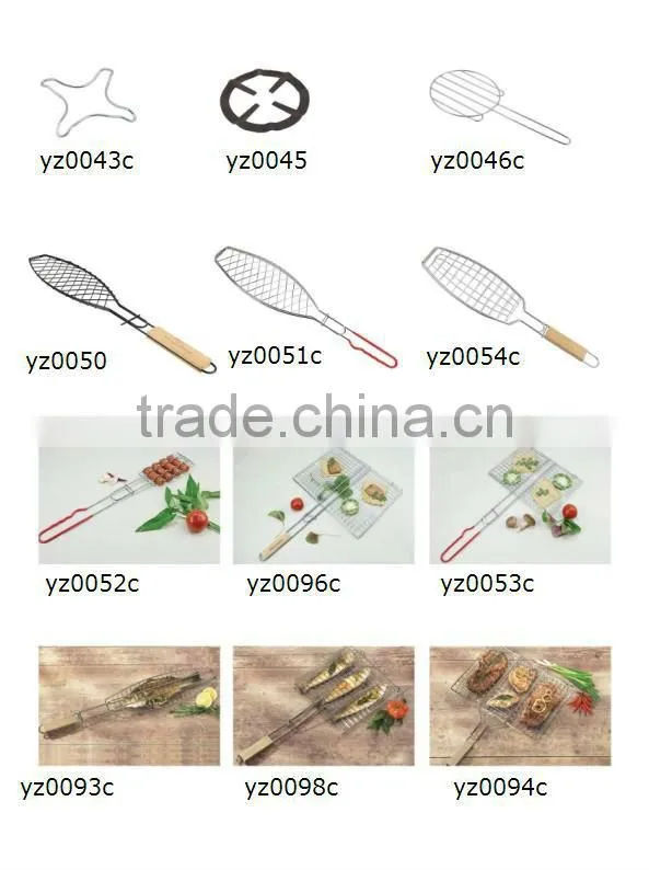 BBQ grid Non-stick coating& wooden handle bbq tool