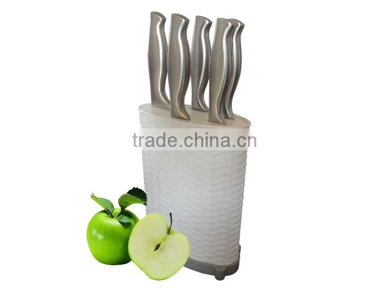 5 pieces stainless steel kitchen knife set with plastic block