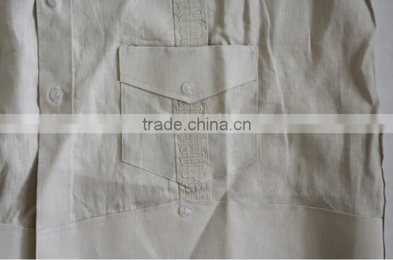 Men's 100% cotton Guayabera shirt with long sleeve and pintuck embroidery