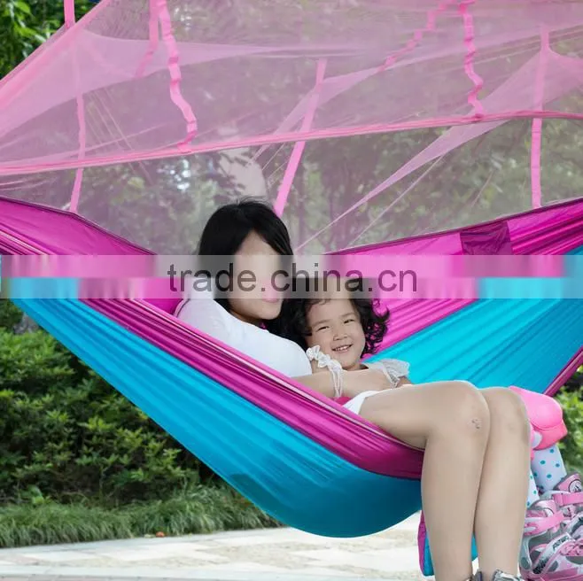 Hot Popular Amazon Wholesale Outdoor Parachute Nylon Mosquito Net Hammock- Portable Camping Hammock with Mosquito Netting