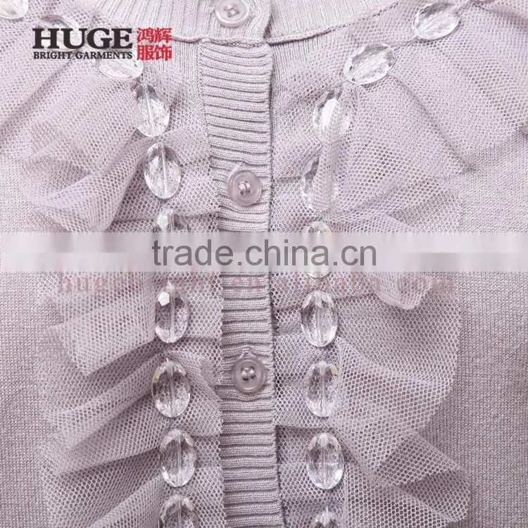 Vintage wholesale women cardigan with beaded ruffles
