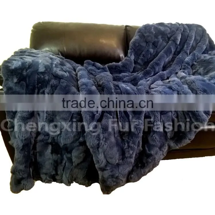 CX-D-65D Fashion Fur Throw Home Decor Genuine Rex Rabbit Fur Blanket