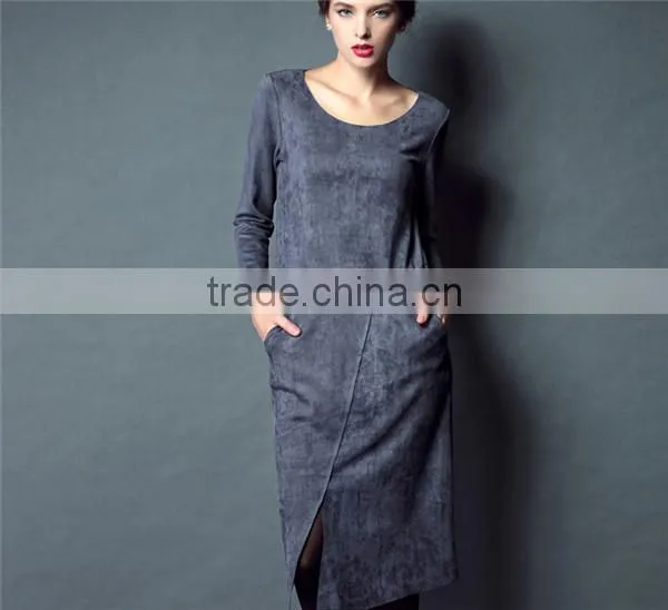 2015 pure color long sleeve render skin cultivate one's morality dress