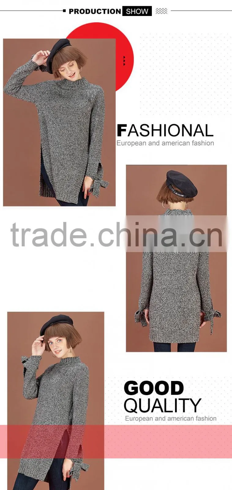 Ladies latest fashion high quality long chunky organic wool sweaters with wholesael price