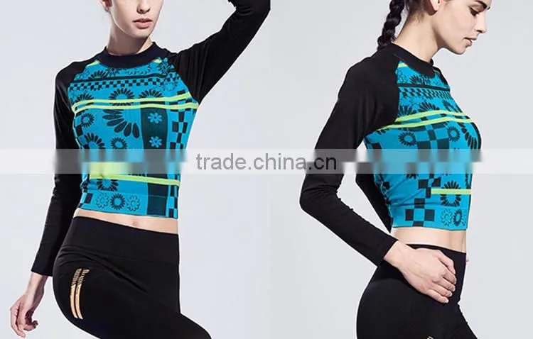 Women's Activewear Long Sleeve Floral Printed Yoga Athletic Clothes Wear T-Shirt