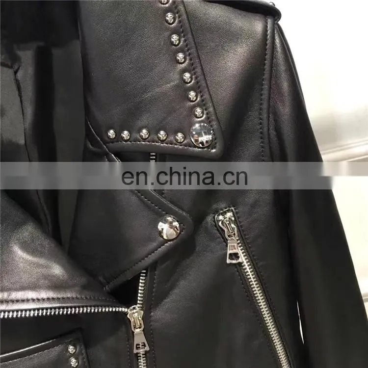 Genuine Cheap Ladies Leather Jacket For Girls Black Color Cool Style Fancy Leather Jacket